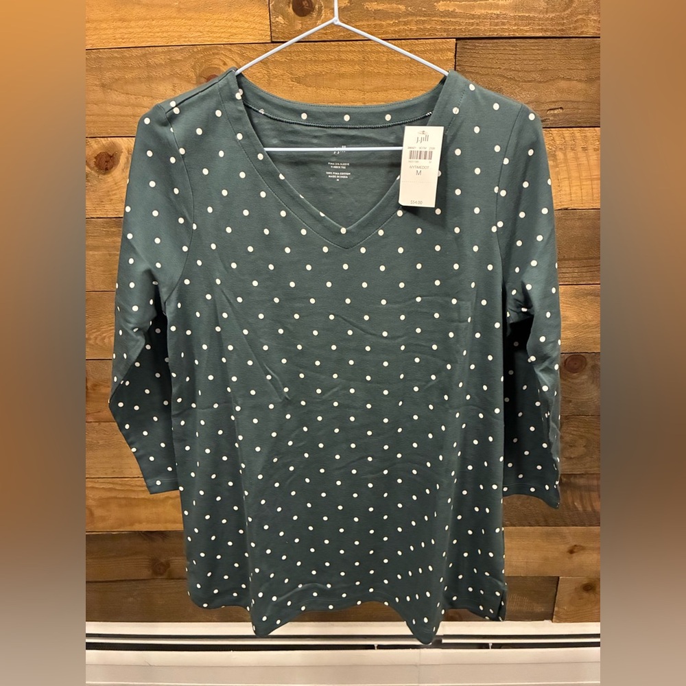 J. Jill Teal Polka Dot Long Sleeve Top